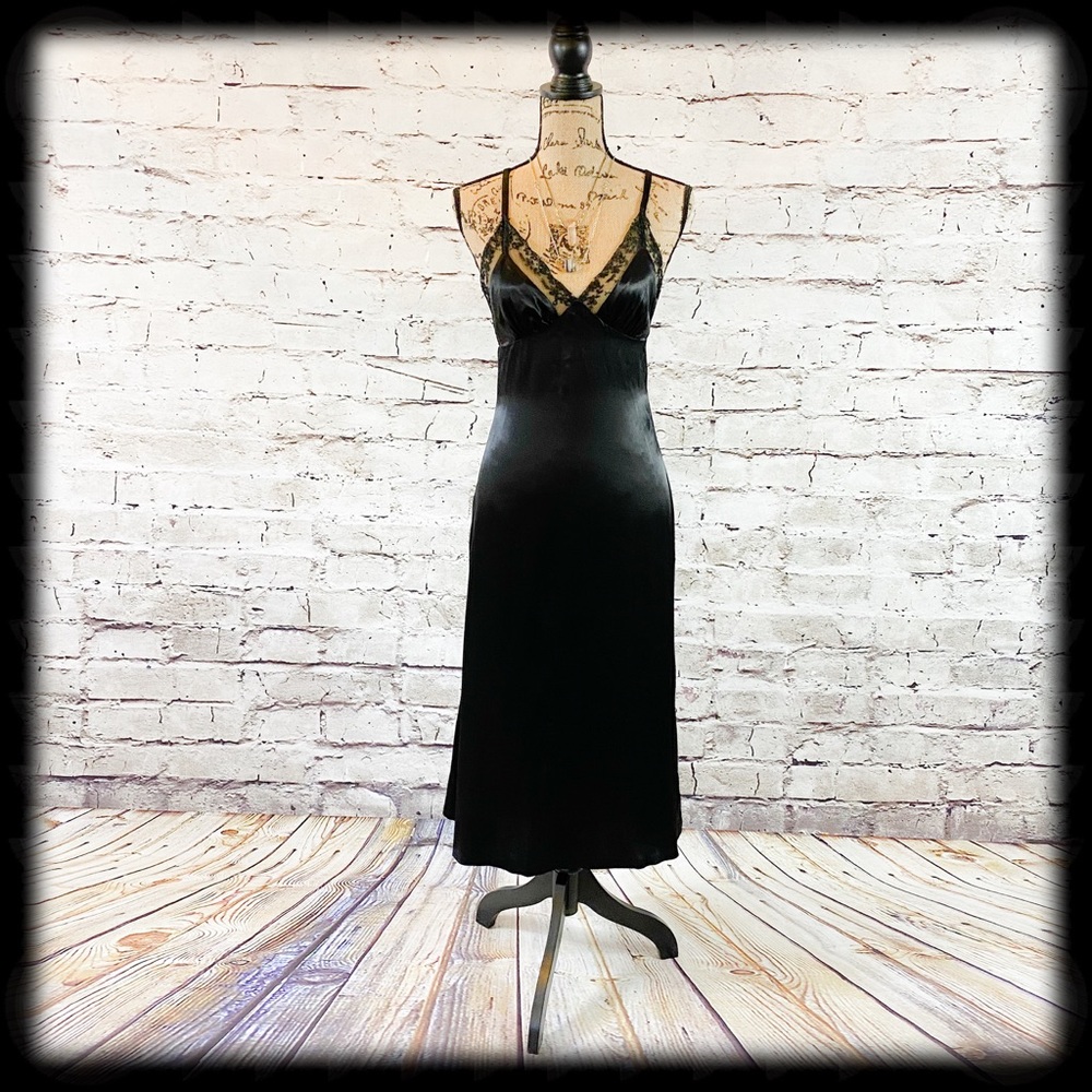 Vintage Young Edwardian Black Satin Slip Dress